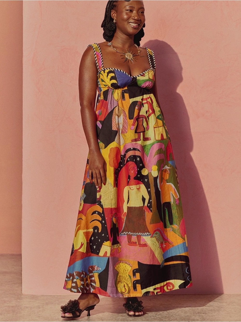 FARM Rio Multicolor Graphic Maxi Dress in Yellow, Pink & Blue